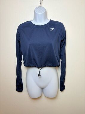 Gym shark long sleeve crop top navy blue